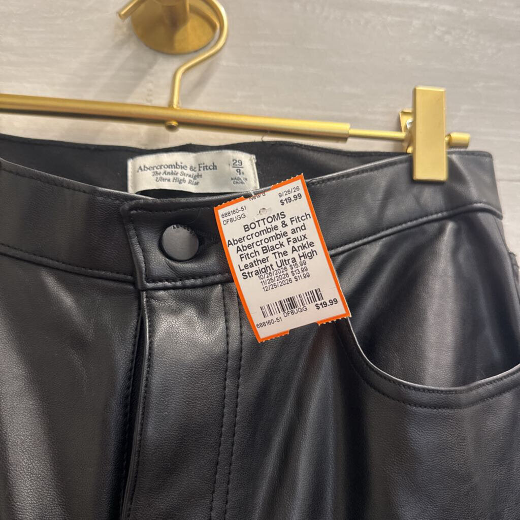 Abercrombie and Fitch Black Faux Leather The Ankle Straight Ultra High Rise Pants 29