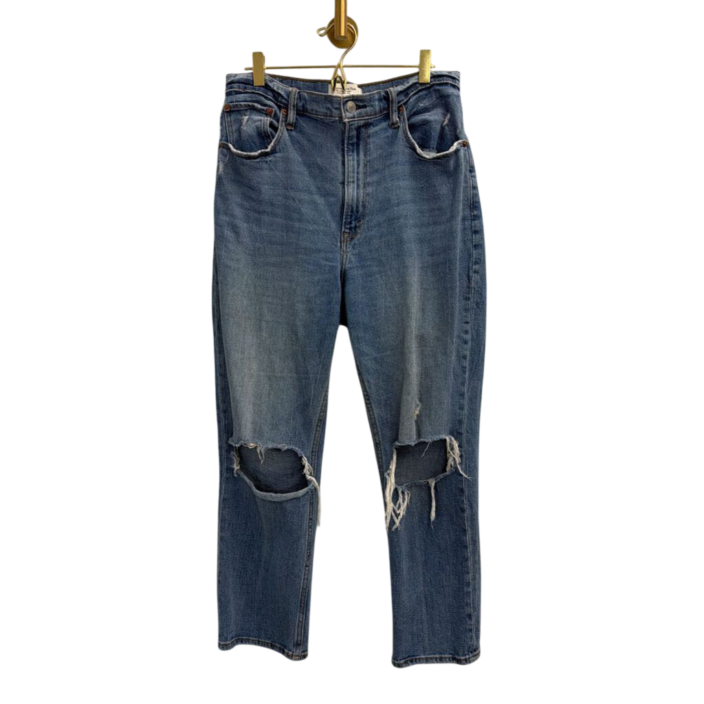 Abercrombie and Fitch Medium Wash Distressed The Ankle Straight Ultra High Rise Jeans 30