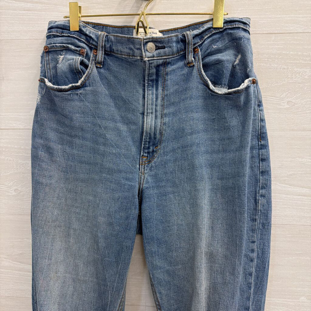 Abercrombie and Fitch Medium Wash Distressed The Ankle Straight Ultra High Rise Jeans 30