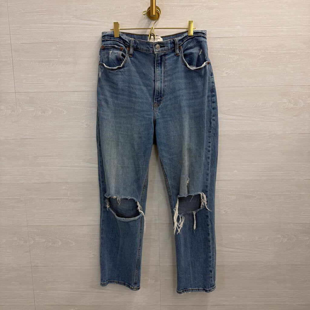 Abercrombie and Fitch Medium Wash Distressed The Ankle Straight Ultra High Rise Jeans 30
