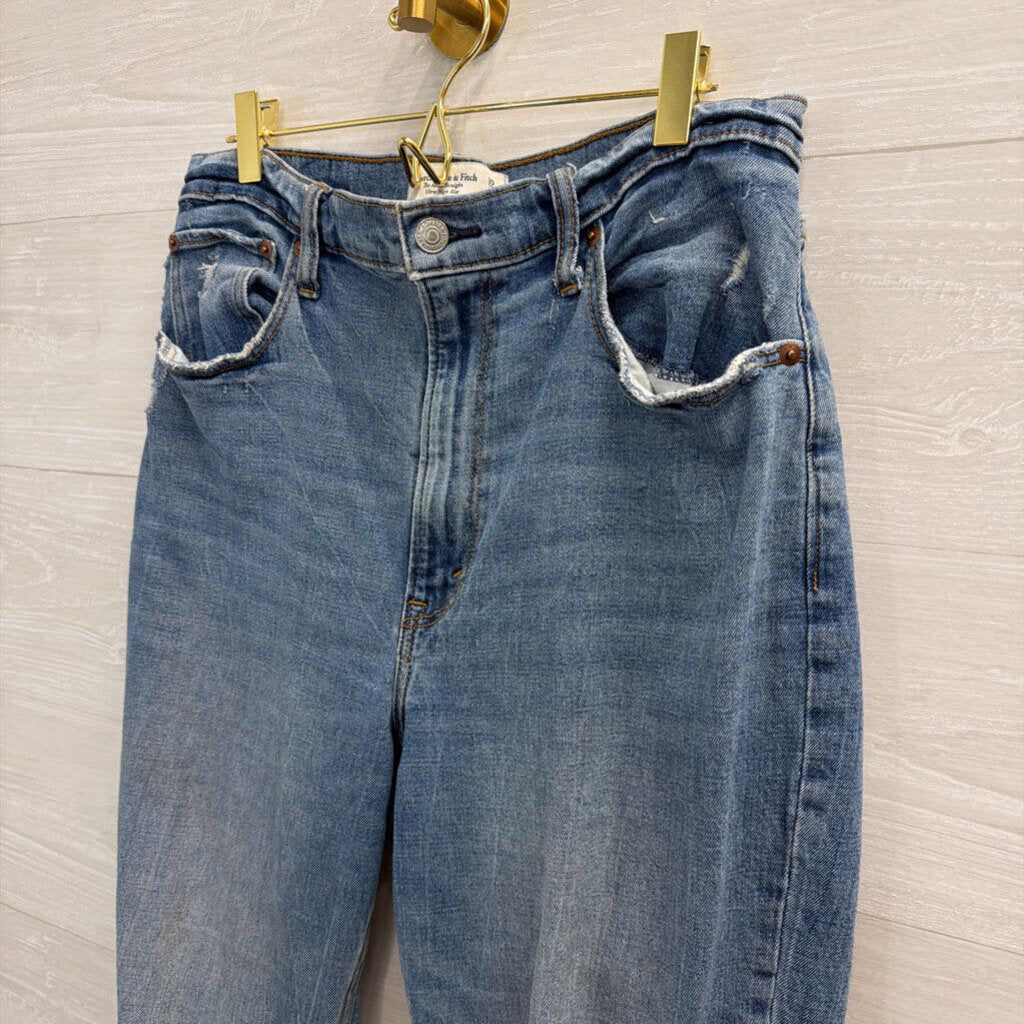 Abercrombie and Fitch Medium Wash Distressed The Ankle Straight Ultra High Rise Jeans 30