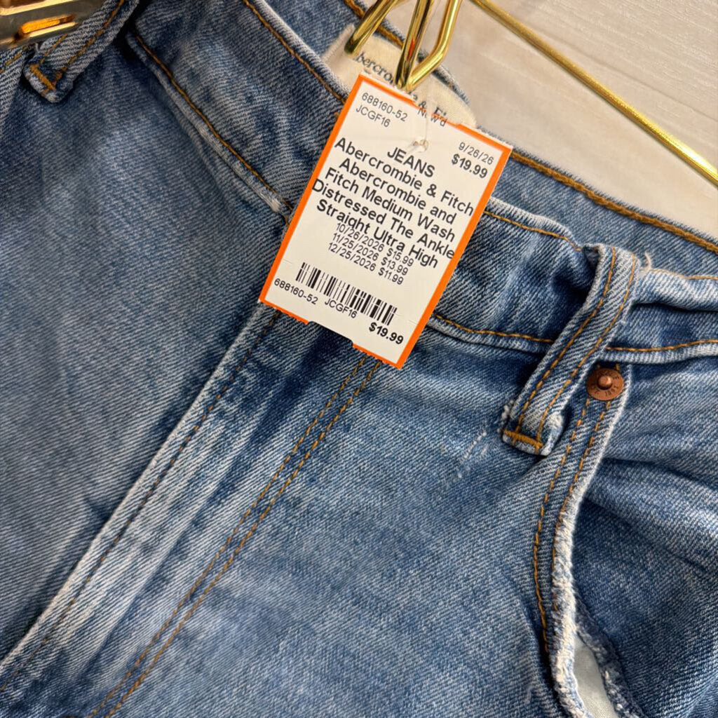 Abercrombie and Fitch Medium Wash Distressed The Ankle Straight Ultra High Rise Jeans 30