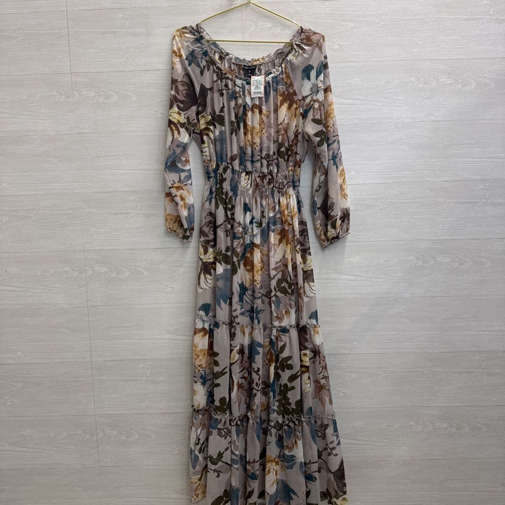 Kate and Lily Grey/ Multi Floral Print Long Sleeve Maxi Dress 8