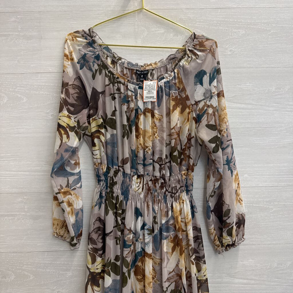 Kate and Lily Grey/ Multi Floral Print Long Sleeve Maxi Dress 8