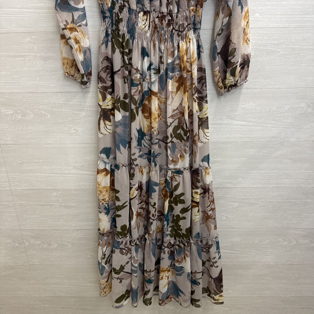 Kate and Lily Grey/ Multi Floral Print Long Sleeve Maxi Dress 8