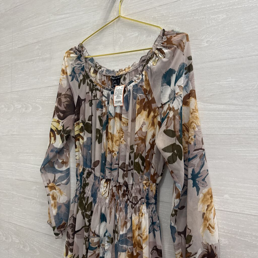 Kate and Lily Grey/ Multi Floral Print Long Sleeve Maxi Dress 8