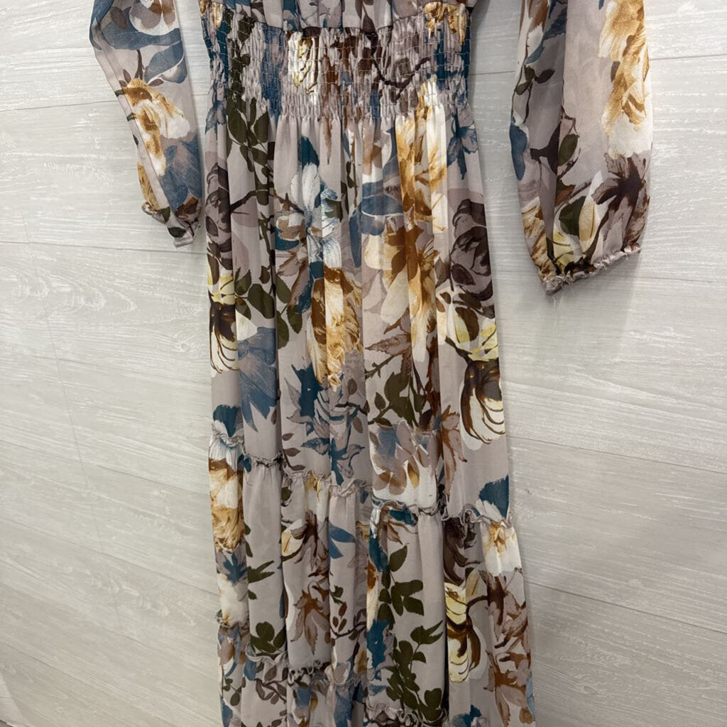 Kate and Lily Grey/ Multi Floral Print Long Sleeve Maxi Dress 8