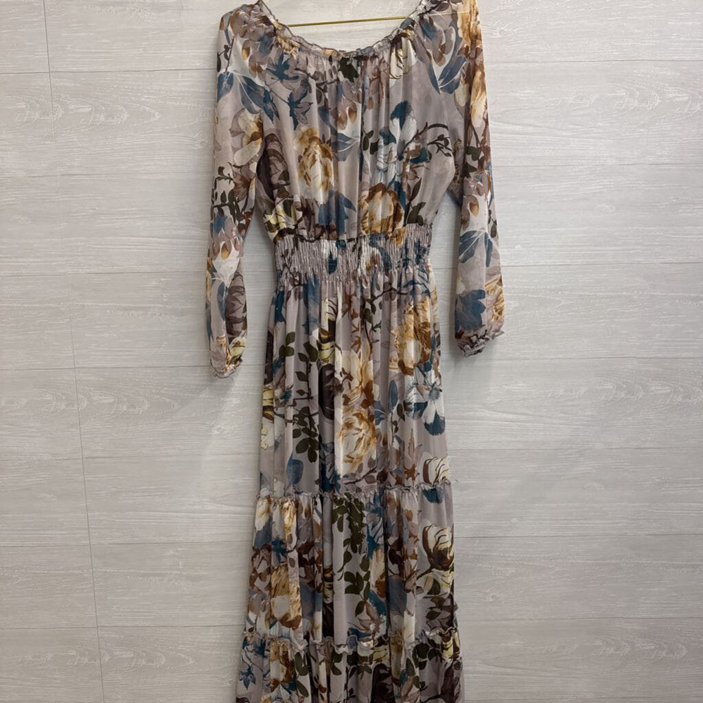 Kate and Lily Grey/ Multi Floral Print Long Sleeve Maxi Dress 8