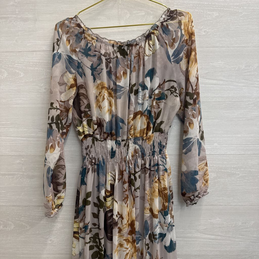 Kate and Lily Grey/ Multi Floral Print Long Sleeve Maxi Dress 8