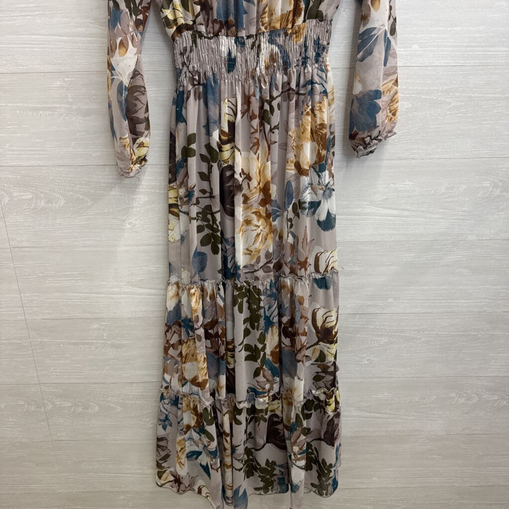 Kate and Lily Grey/ Multi Floral Print Long Sleeve Maxi Dress 8