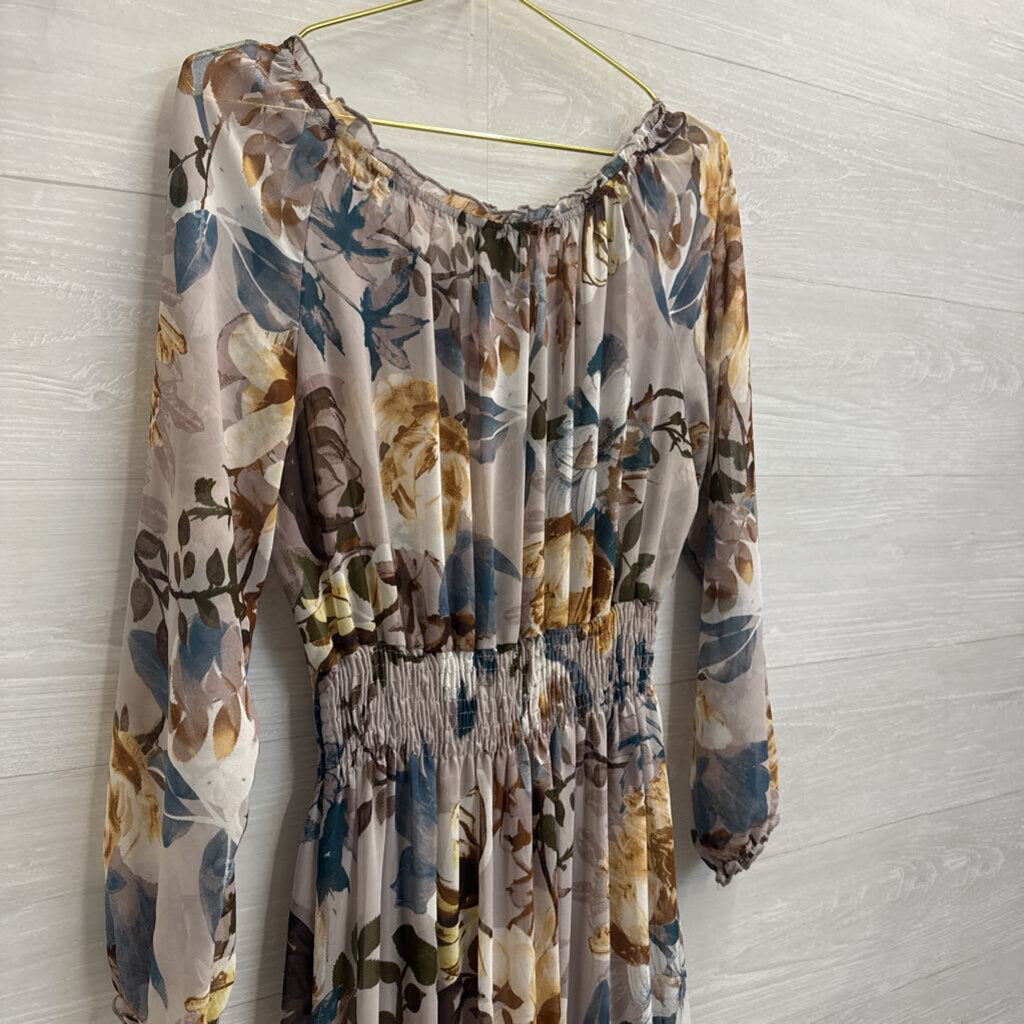 Kate and Lily Grey/ Multi Floral Print Long Sleeve Maxi Dress 8