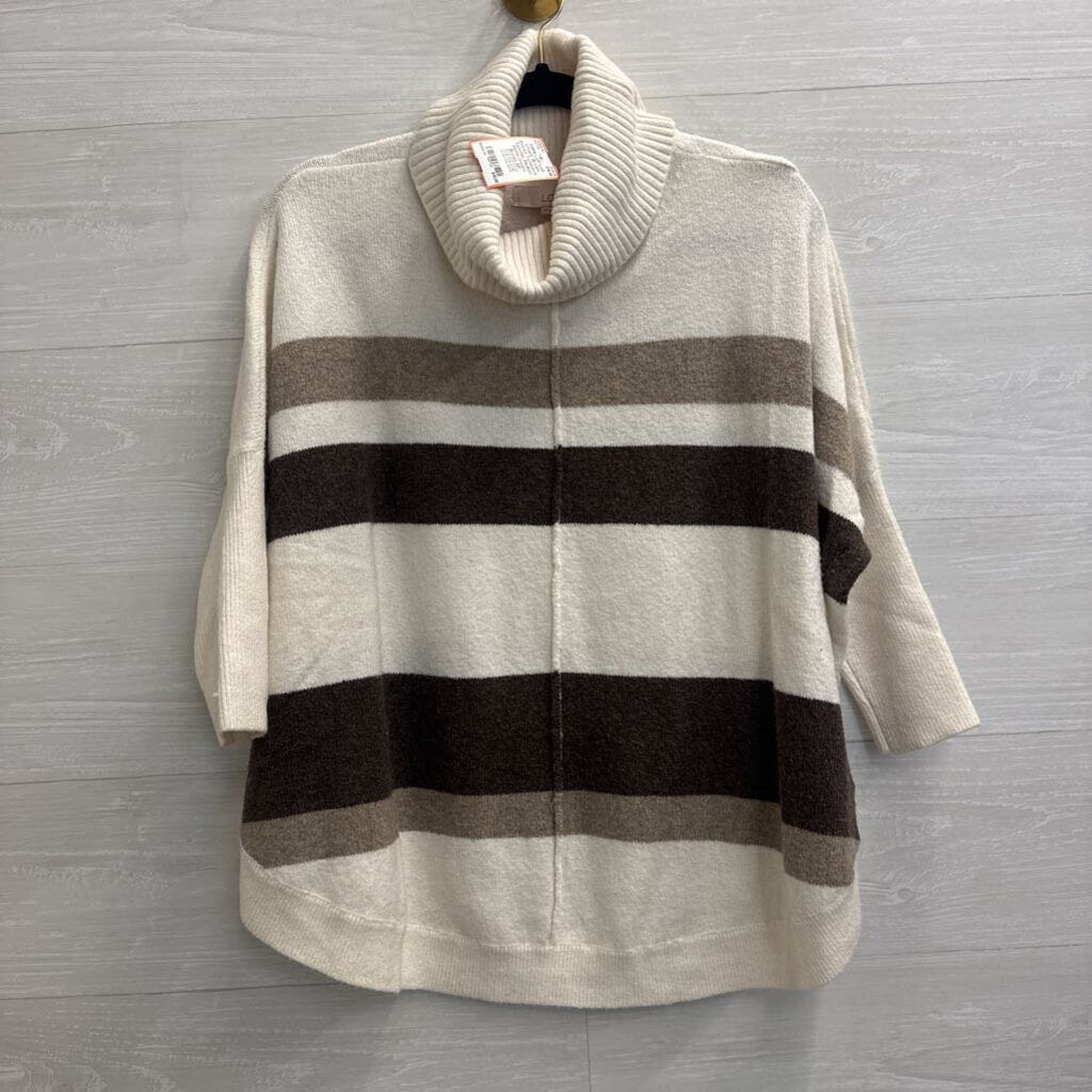 Loft Cream/ Brown Striped Turtleneck Sweater Medium Petite