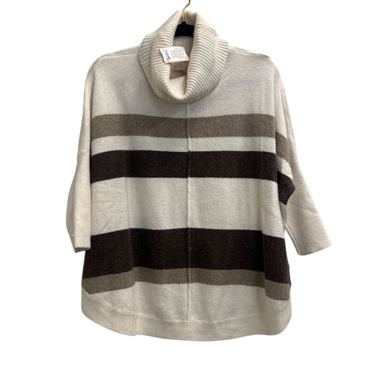 Loft Cream/ Brown Striped Turtleneck Sweater Medium Petite