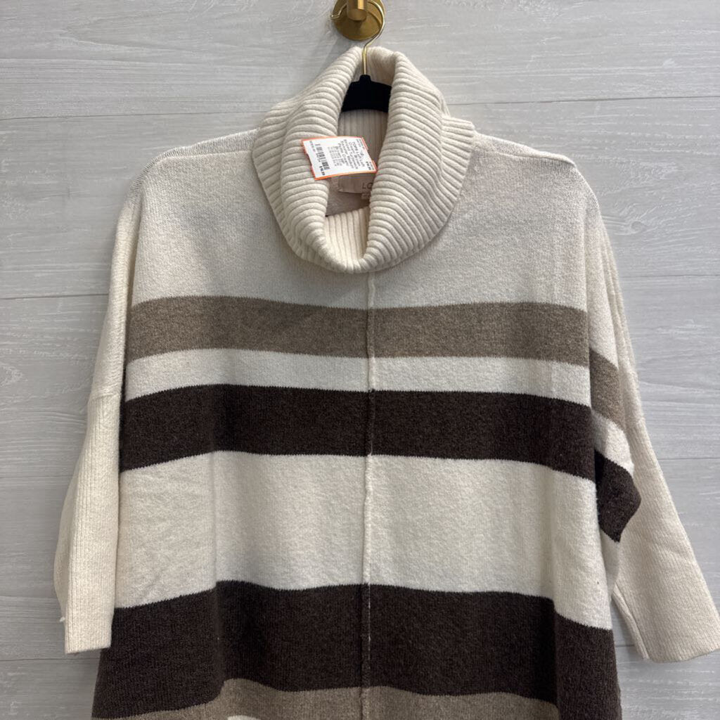 Loft Cream/ Brown Striped Turtleneck Sweater Medium Petite