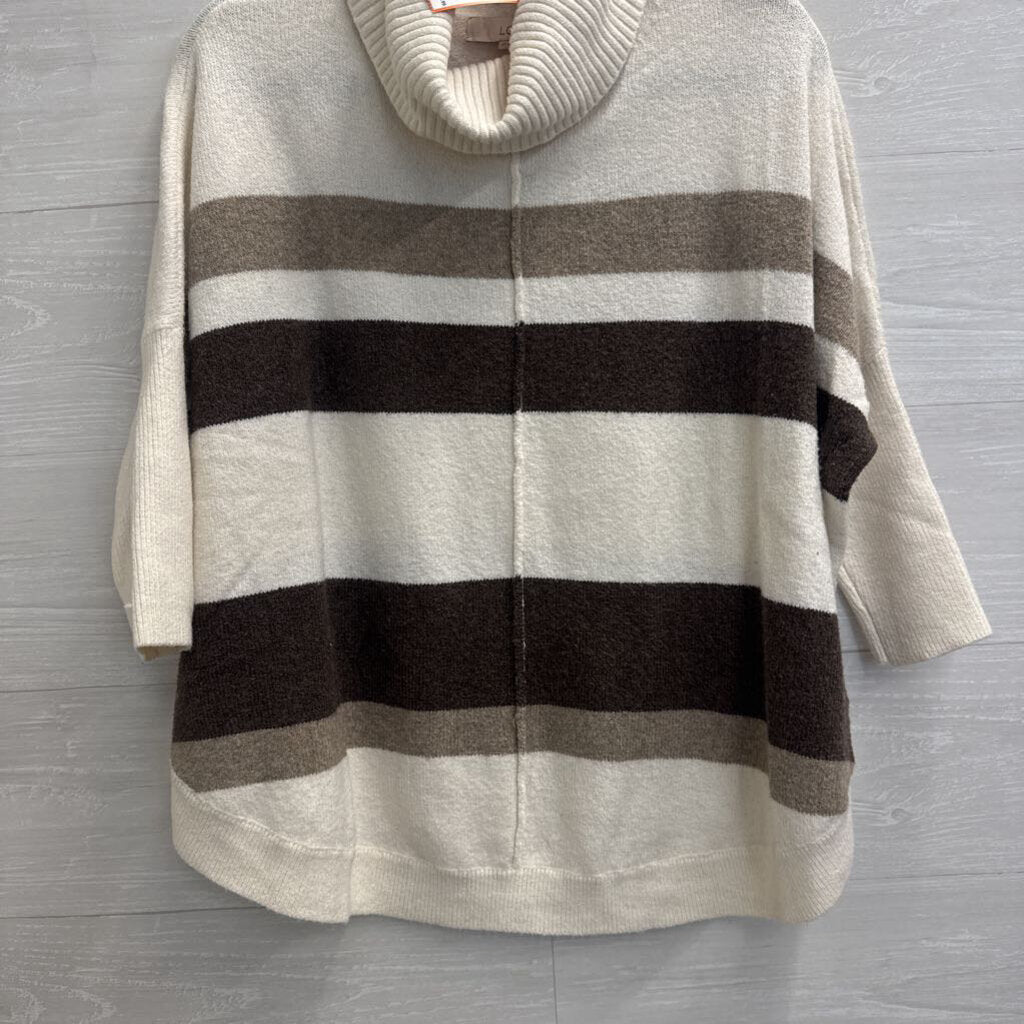 Loft Cream/ Brown Striped Turtleneck Sweater Medium Petite