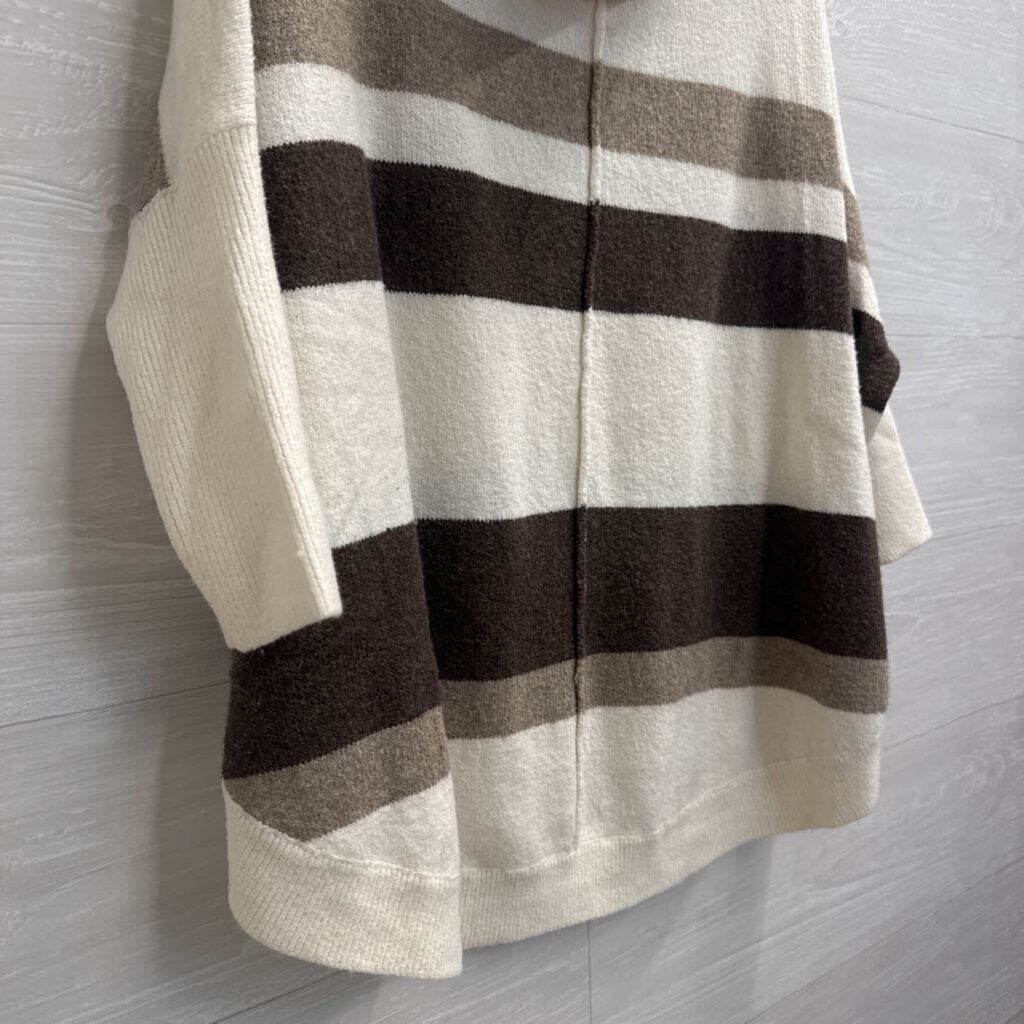 Loft Cream/ Brown Striped Turtleneck Sweater Medium Petite