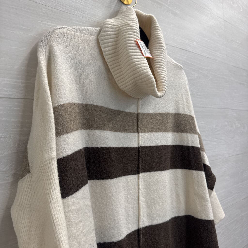 Loft Cream/ Brown Striped Turtleneck Sweater Medium Petite