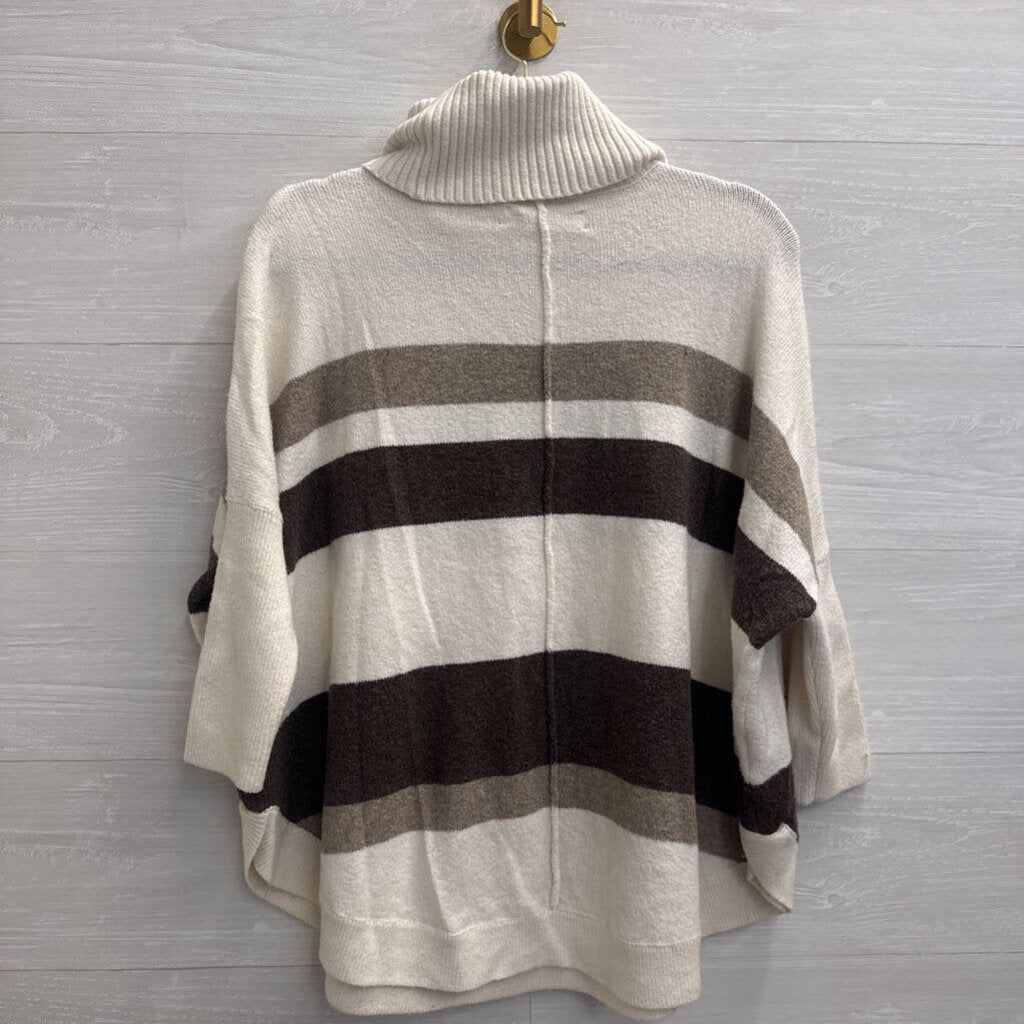 Loft Cream/ Brown Striped Turtleneck Sweater Medium Petite
