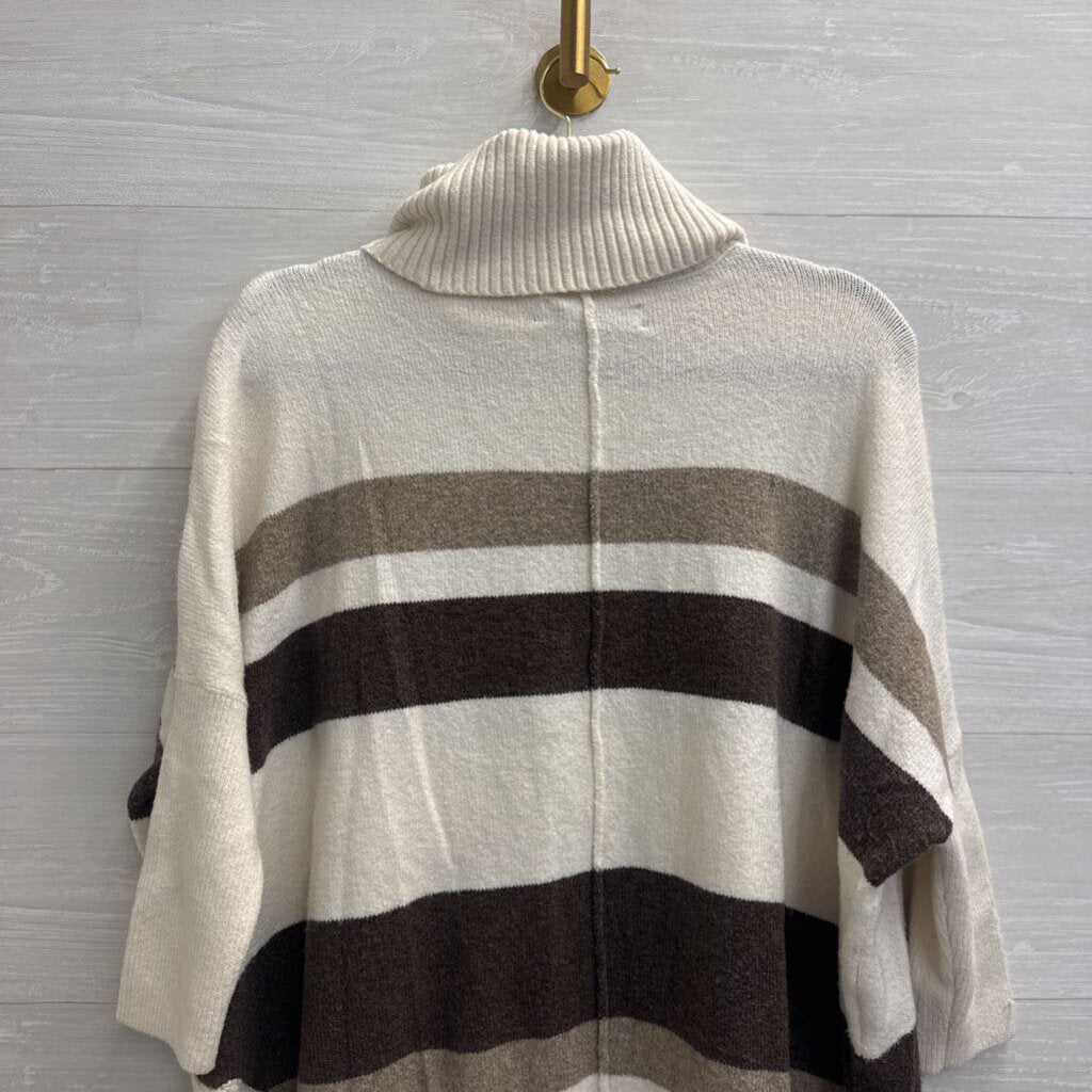 Loft Cream/ Brown Striped Turtleneck Sweater Medium Petite