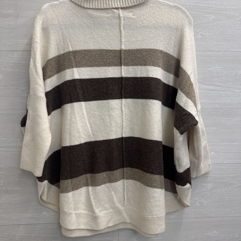 Loft Cream/ Brown Striped Turtleneck Sweater Medium Petite