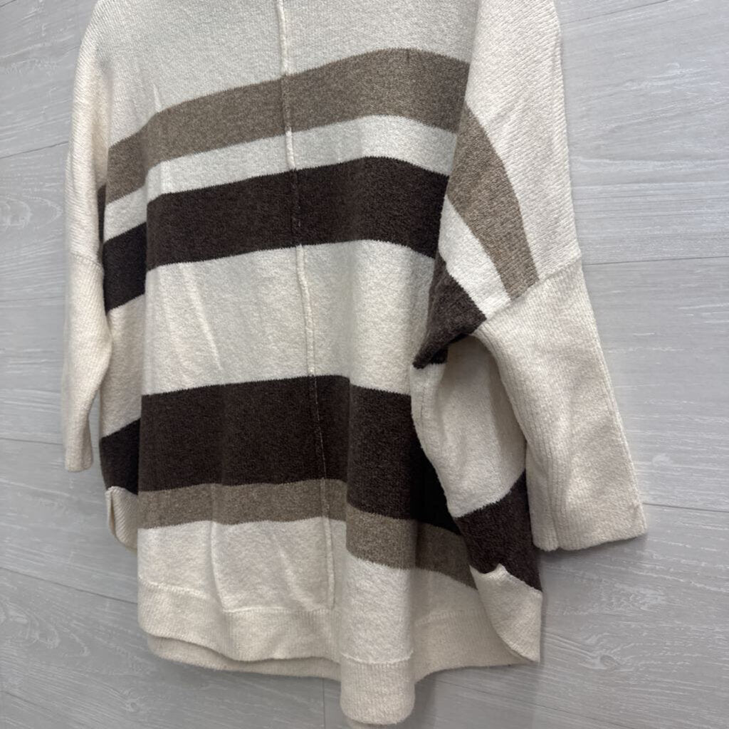 Loft Cream/ Brown Striped Turtleneck Sweater Medium Petite