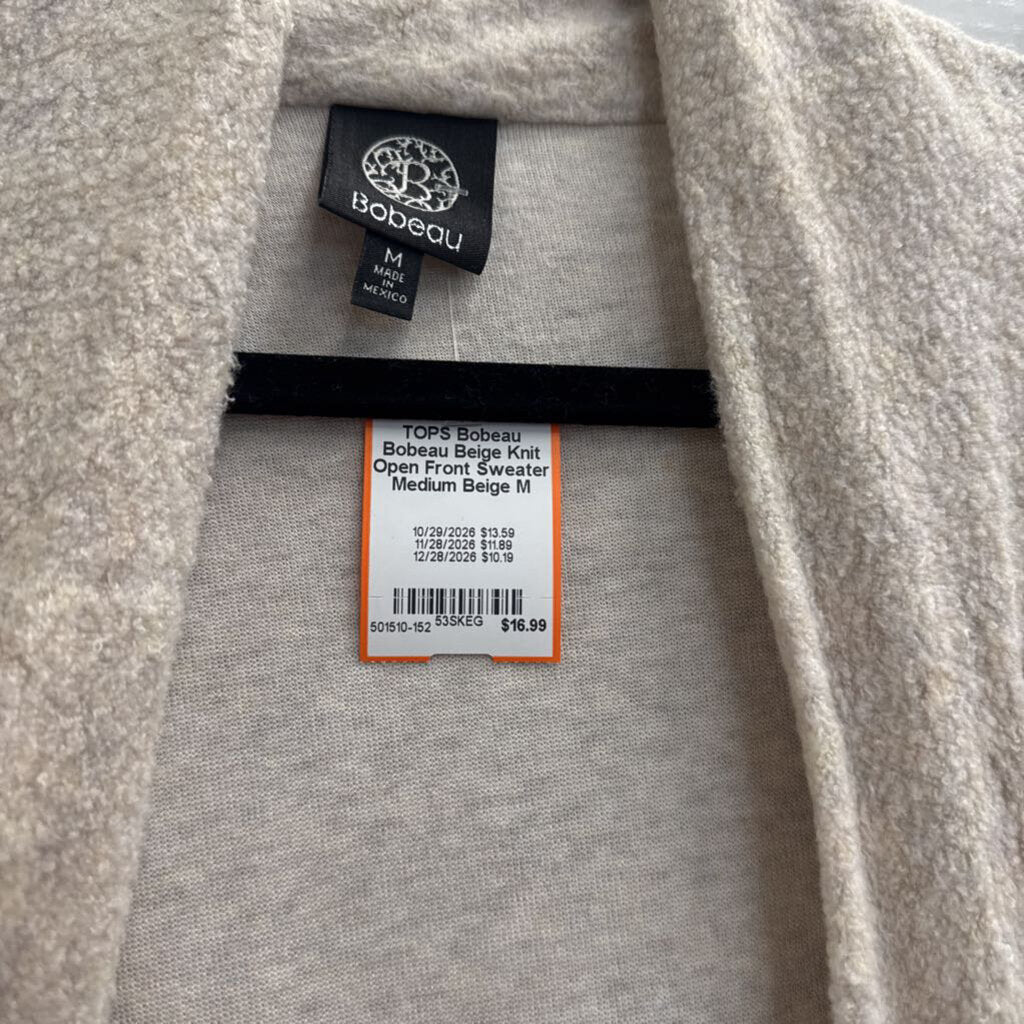Bobeau Beige Knit Open Front Sweater Medium