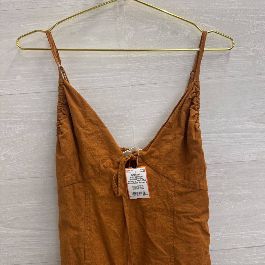 Anthropologie Brown V Neck Mini Dress Small