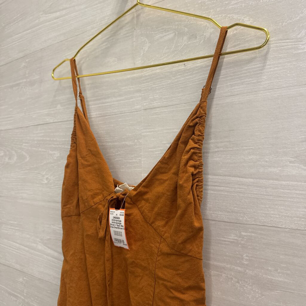 Anthropologie Brown V Neck Mini Dress Small
