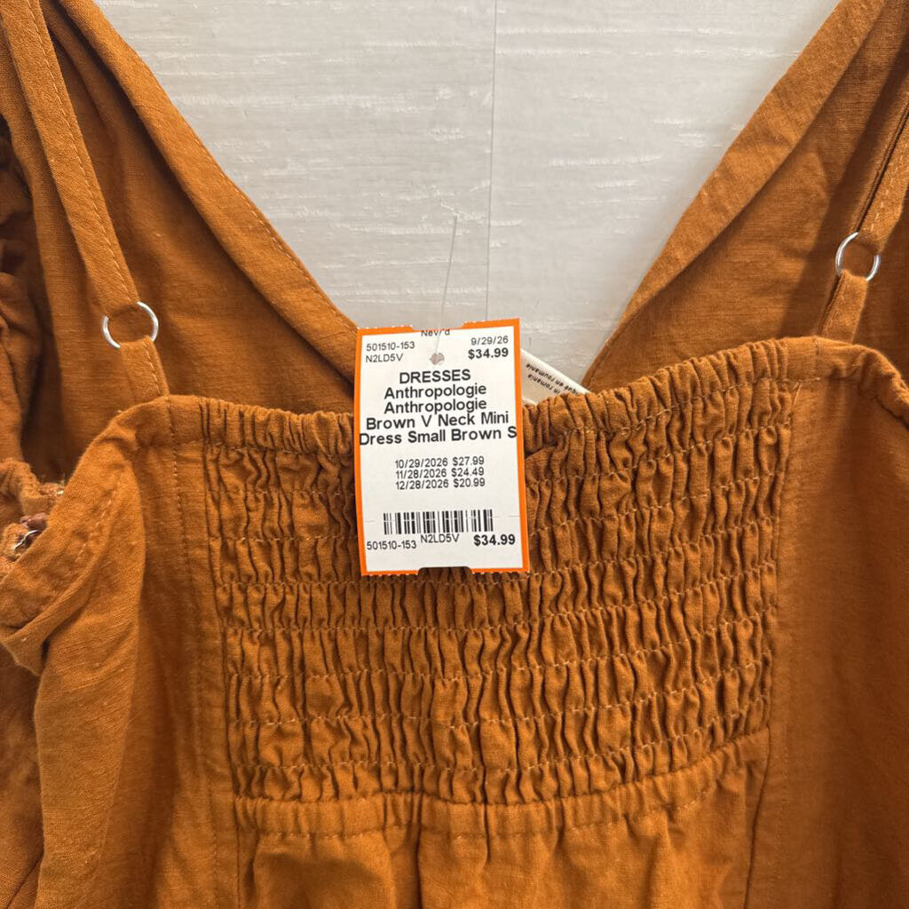 Anthropologie Brown V Neck Mini Dress Small