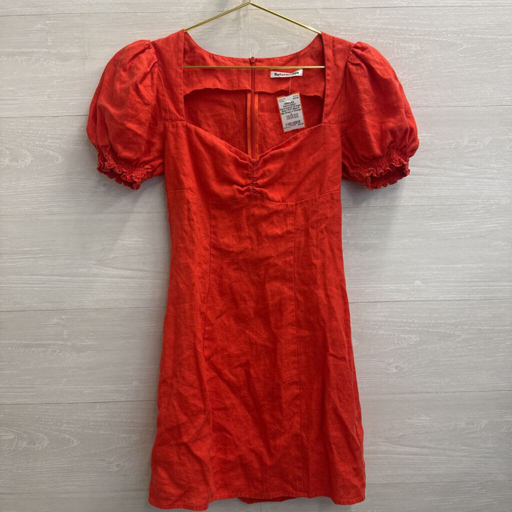 Reformation Orange Short Puff Sleeve Mini Dress 4