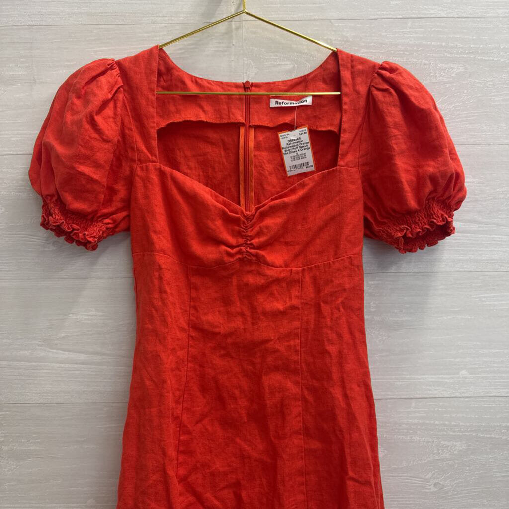 Reformation Orange Short Puff Sleeve Mini Dress 4