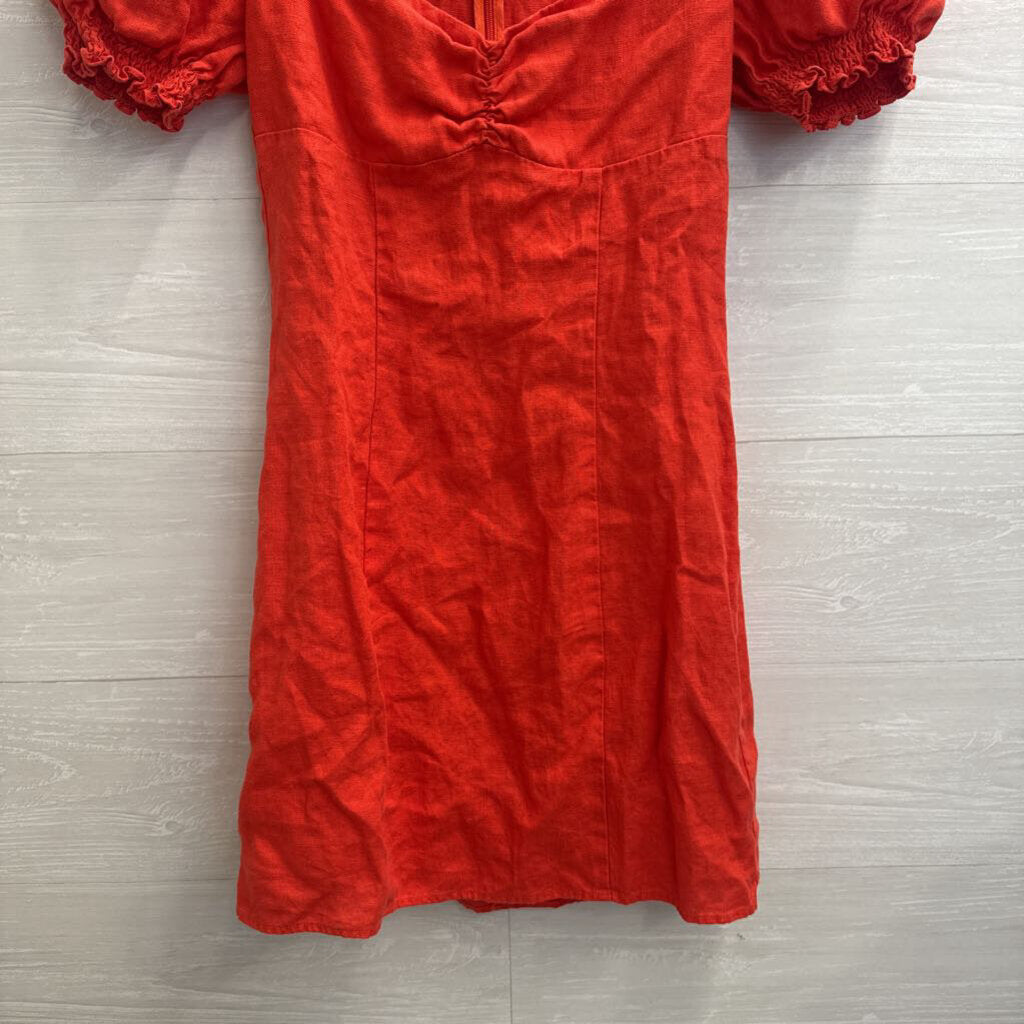Reformation Orange Short Puff Sleeve Mini Dress 4