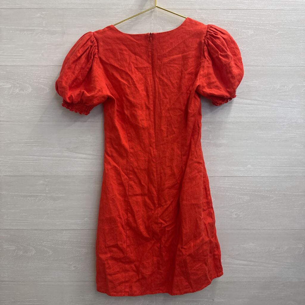 Reformation Orange Short Puff Sleeve Mini Dress 4