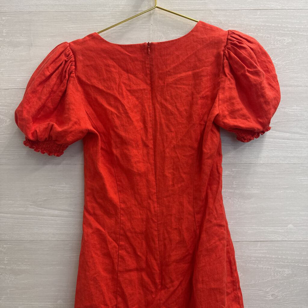 Reformation Orange Short Puff Sleeve Mini Dress 4