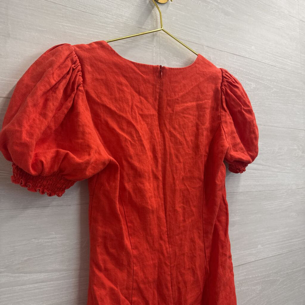 Reformation Orange Short Puff Sleeve Mini Dress 4