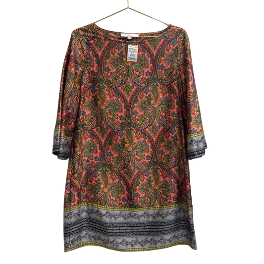 Loft Pink/ Blue Silky Print Long Sleeve Dress Small