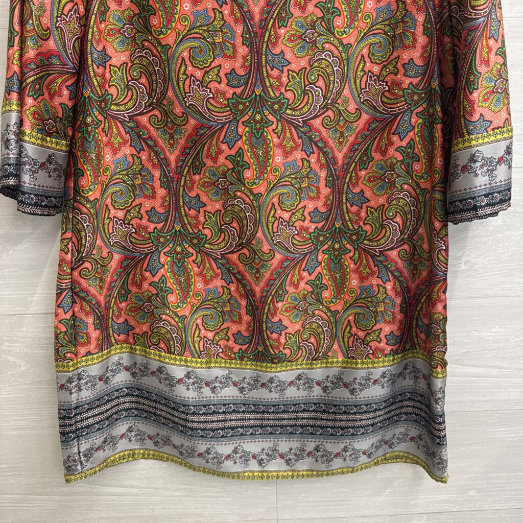 Loft Pink/ Blue Silky Print Long Sleeve Dress Small