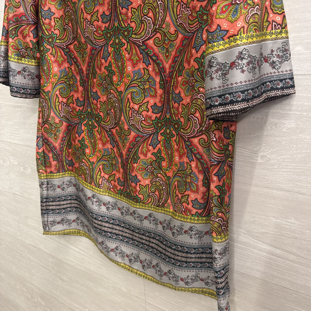 Loft Pink/ Blue Silky Print Long Sleeve Dress Small