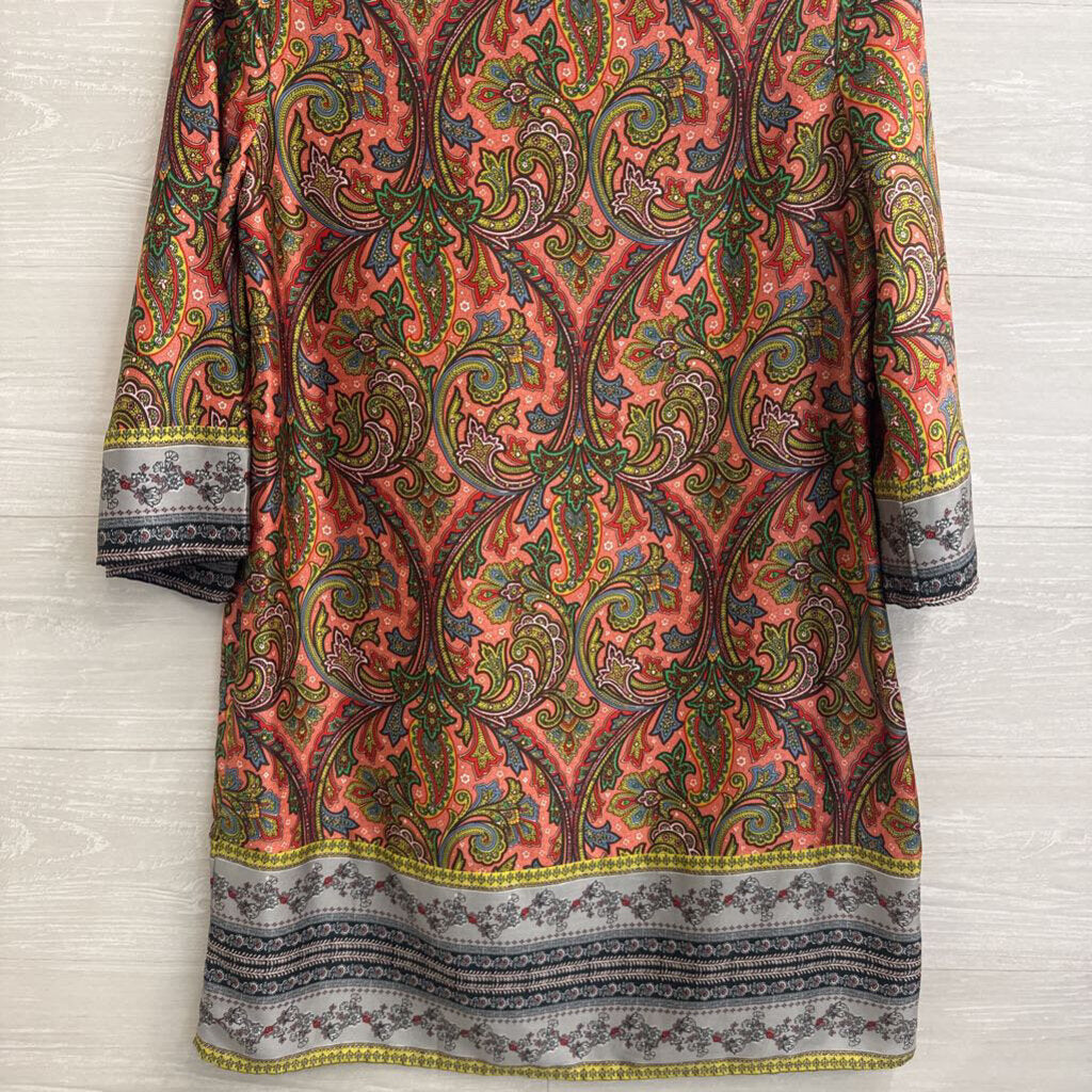 Loft Pink/ Blue Silky Print Long Sleeve Dress Small