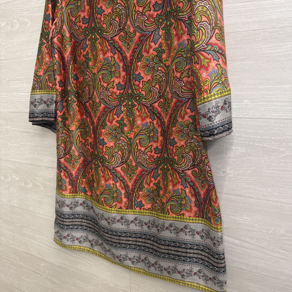 Loft Pink/ Blue Silky Print Long Sleeve Dress Small
