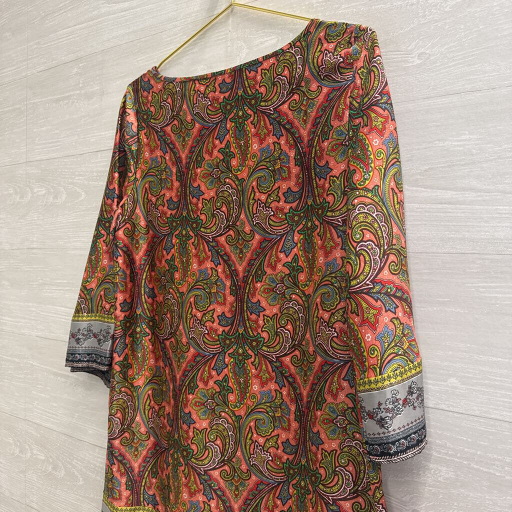 Loft Pink/ Blue Silky Print Long Sleeve Dress Small