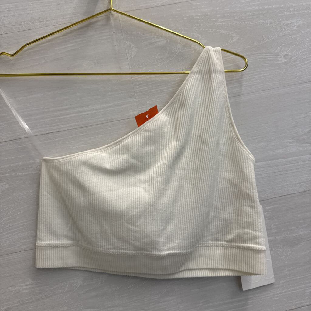 Calia White Ribbed One Shoulder Sports Bra Medium