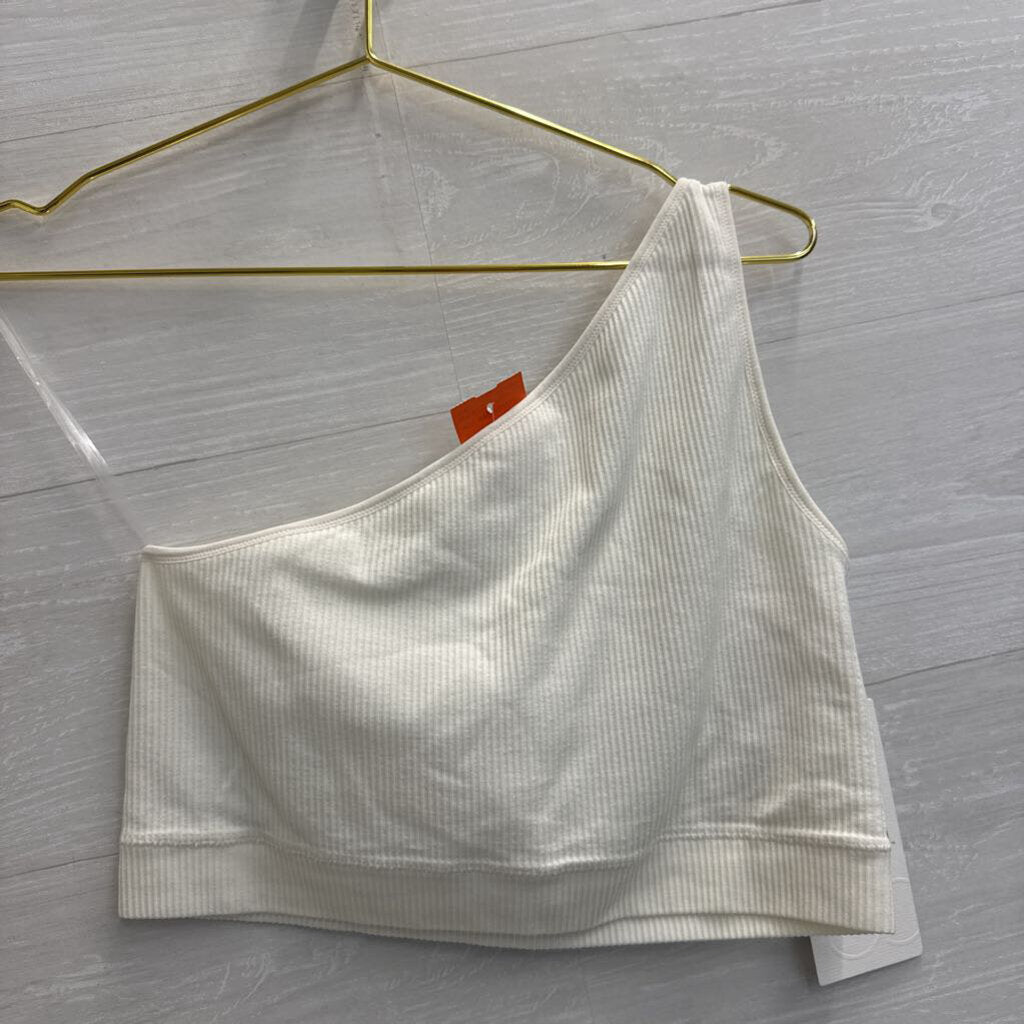 Calia White Ribbed One Shoulder Sports Bra Medium