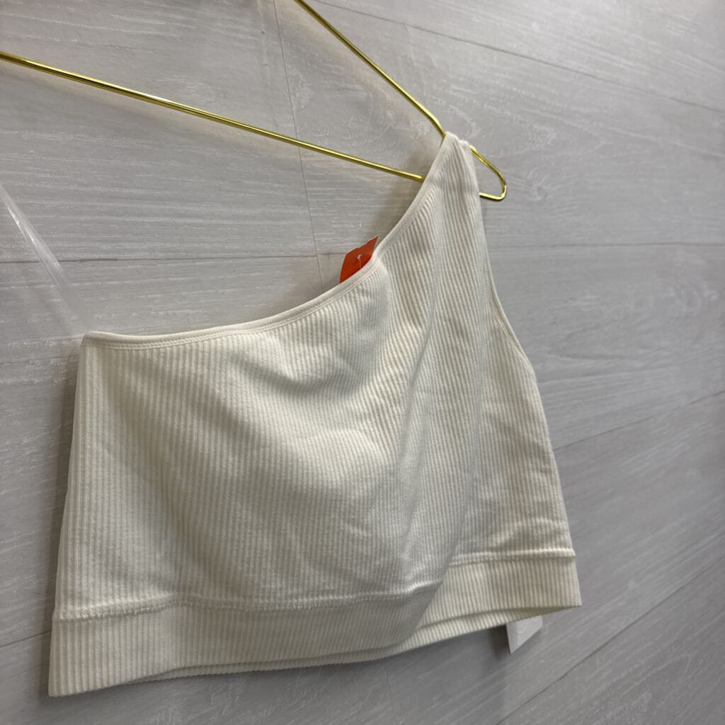 Calia White Ribbed One Shoulder Sports Bra Medium