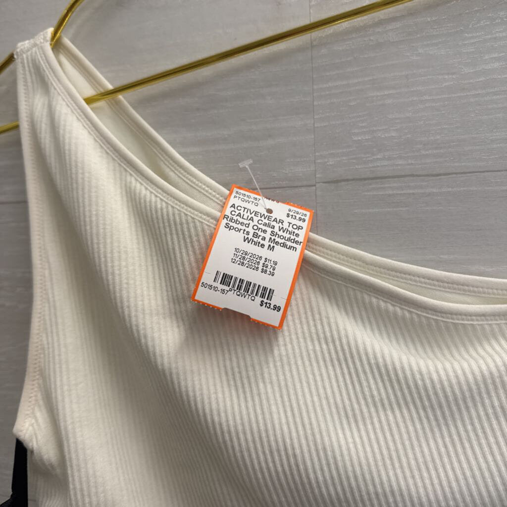 Calia White Ribbed One Shoulder Sports Bra Medium
