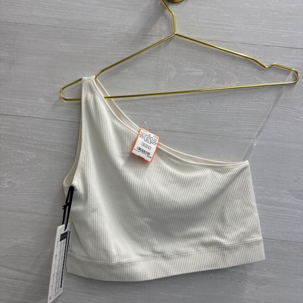 Calia White Ribbed One Shoulder Sports Bra Medium