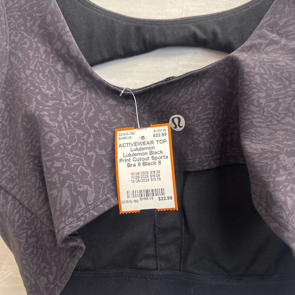 Lululemon Black Print Cutout Sports Bra 8