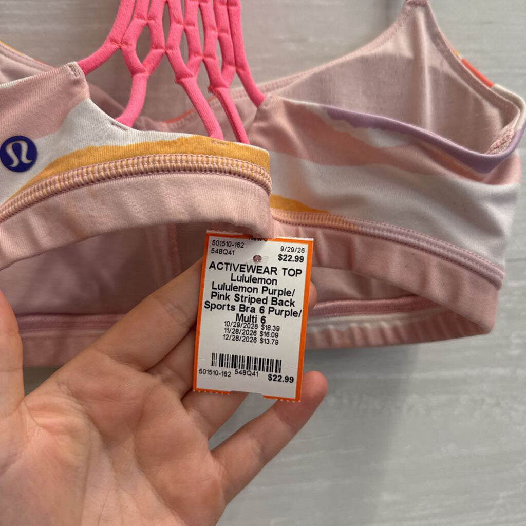 Lululemon Purple/ Pink Striped Back Sports Bra 6