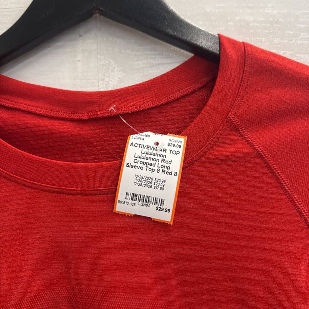Lululemon Red Cropped Long Sleeve Top 8