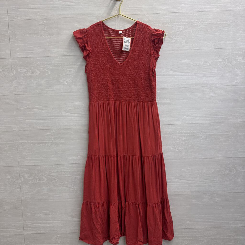Orange Short Sleeve Midi Dress Small